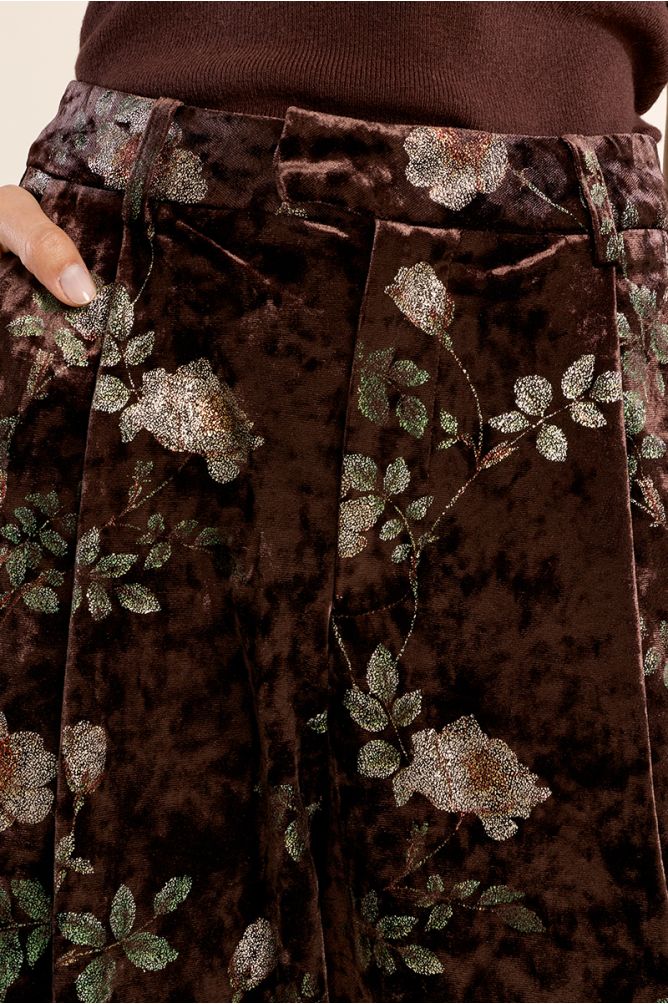 MOLLY BRACKEN - floral velvet trousers - BROWN