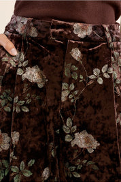 MOLLY BRACKEN - floral velvet trousers - BROWN
