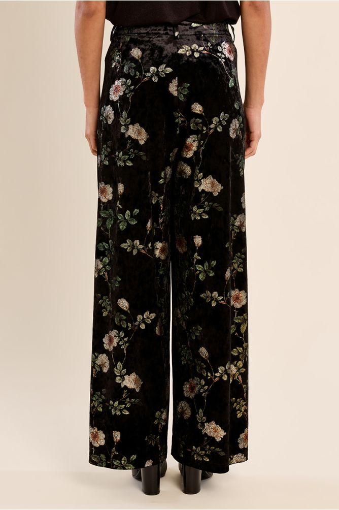 MOLLY BRACKEN - floral velvet trousers - BLACK