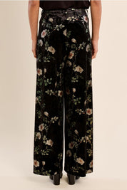 MOLLY BRACKEN - floral velvet trousers - BLACK