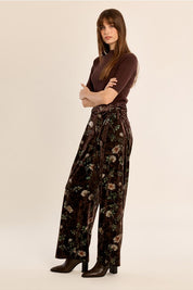 MOLLY BRACKEN - floral velvet trousers - BROWN