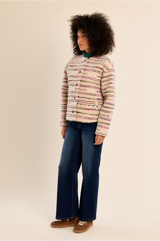 MOLLY BRACKEN - fluffy button-down jacket - OFF WHITE