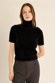 MOLLY BRACKEN - fluffy, short sleeves sweater - BLACK