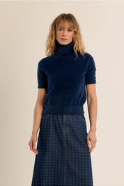 MOLLY BRACKEN - fluffy, short sleeves sweater - BLUE DENIM