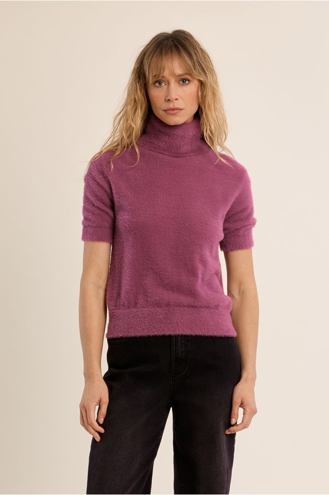 MOLLY BRACKEN - fluffy, short sleeves sweater - MAUVE