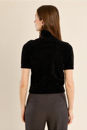 MOLLY BRACKEN - fluffy, short sleeves sweater - BLACK