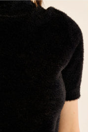 MOLLY BRACKEN - fluffy, short sleeves sweater - BLACK