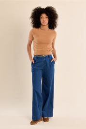 MOLLY BRACKEN - fluffy, short sleeves sweater - CAMEL