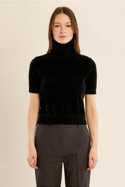 MOLLY BRACKEN - fluffy, short sleeves sweater - BLACK