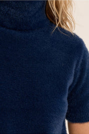 MOLLY BRACKEN - fluffy, short sleeves sweater - BLUE DENIM