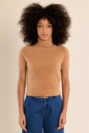 MOLLY BRACKEN - fluffy, short sleeves sweater - CAMEL