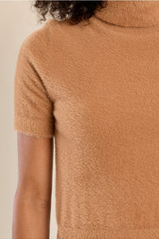 MOLLY BRACKEN - fluffy, short sleeves sweater - CAMEL