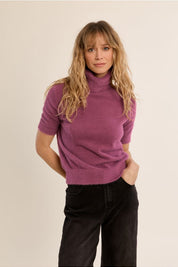 MOLLY BRACKEN - fluffy, short sleeves sweater - MAUVE