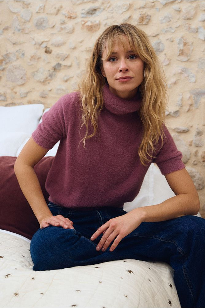 MOLLY BRACKEN - fluffy, short sleeves sweater - MAUVE