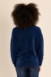 MOLLY BRACKEN - fluffy sweater, V-neck - DENIM BLUE