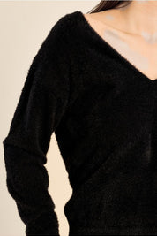 MOLLY BRACKEN - fluffy sweater, V-neck - BLACK