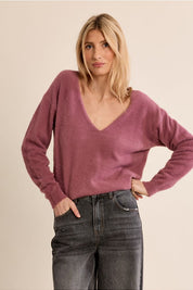 MOLLY BRACKEN - fluffy sweater, V-neck - MAUVE
