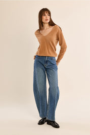 MOLLY BRACKEN - fluffy sweater, V-neck - CAMEL