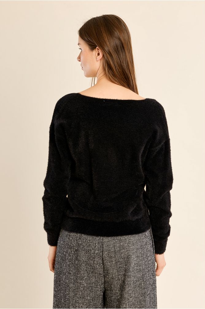 MOLLY BRACKEN - fluffy sweater, V-neck - BLACK