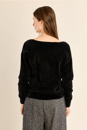 MOLLY BRACKEN - fluffy sweater, V-neck - BLACK