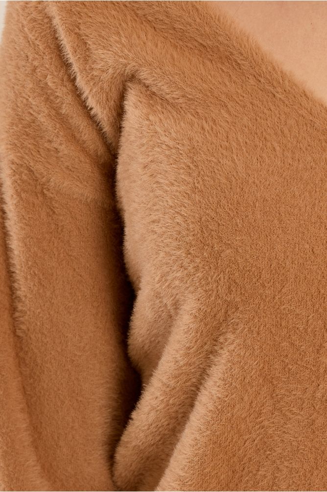 MOLLY BRACKEN - fluffy sweater, V-neck - CAMEL