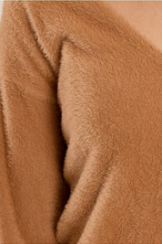 MOLLY BRACKEN - fluffy sweater, V-neck - CAMEL
