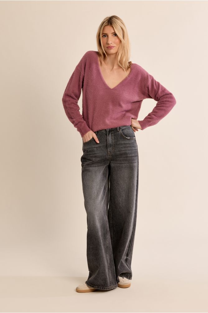 MOLLY BRACKEN - fluffy sweater, V-neck - MAUVE