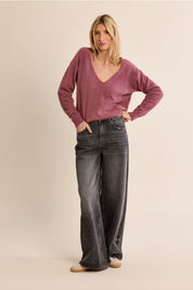 MOLLY BRACKEN - fluffy sweater, V-neck - MAUVE