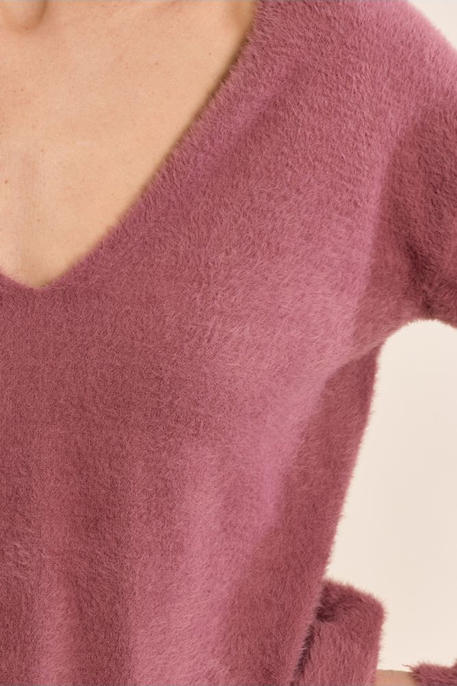MOLLY BRACKEN - fluffy sweater, V-neck - MAUVE