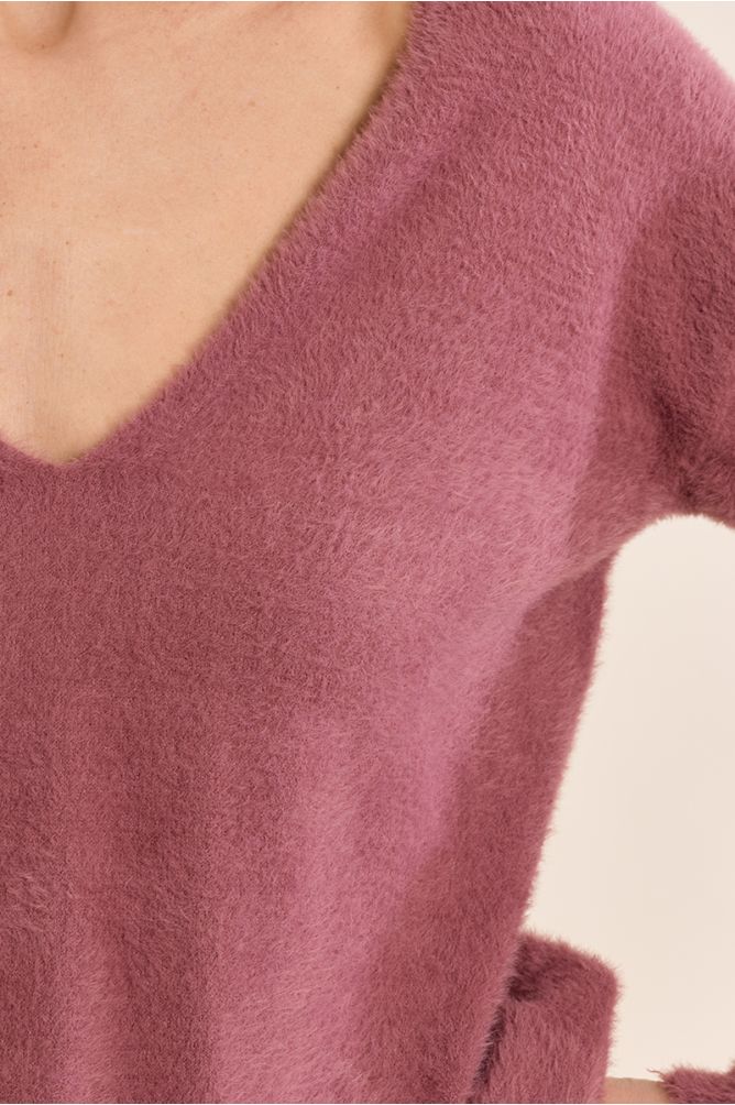 MOLLY BRACKEN - fluffy sweater, V-neck - MAUVE