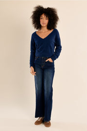 MOLLY BRACKEN - fluffy sweater, V-neck - DENIM BLUE