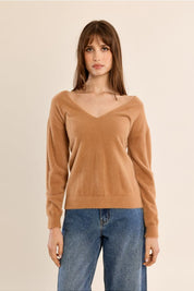 MOLLY BRACKEN - fluffy sweater, V-neck - CAMEL