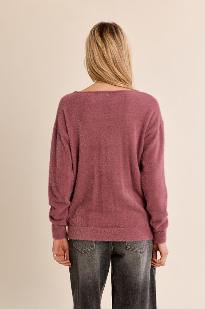 MOLLY BRACKEN - fluffy sweater, V-neck - MAUVE
