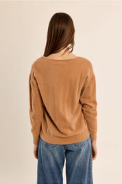 MOLLY BRACKEN - fluffy sweater, V-neck - CAMEL