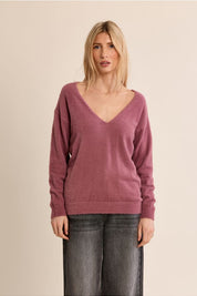 MOLLY BRACKEN - fluffy sweater, V-neck - MAUVE