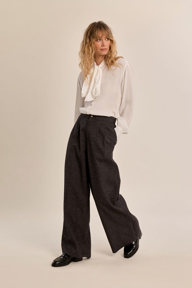 MOLLY BRACKEN - high-waisted pants, wide legs - GREY BLACK