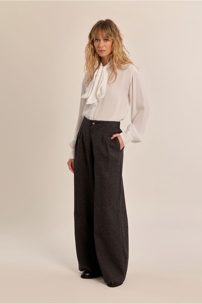 MOLLY BRACKEN - high-waisted pants, wide legs - GREY BLACK