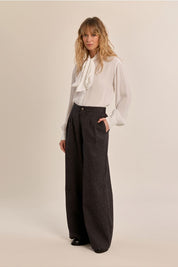 MOLLY BRACKEN - high-waisted pants, wide legs - GREY BLACK