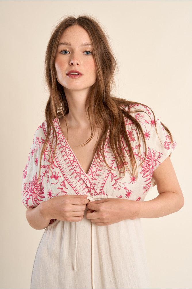 MOLLY BRACKEN - ladies woven dress - OFF WHITE PINK