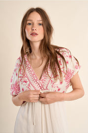 MOLLY BRACKEN - ladies woven dress - OFF WHITE PINK