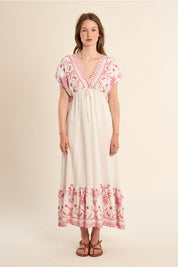 MOLLY BRACKEN - ladies woven dress - OFF WHITE PINK