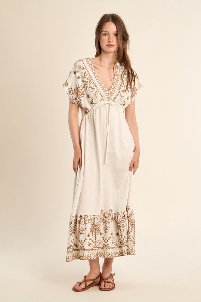MOLLY BRACKEN - ladies woven dress - OFF WHITE BEIGE
