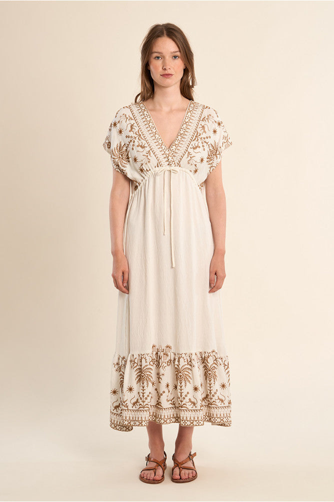MOLLY BRACKEN - ladies woven dress - OFF WHITE BEIGE