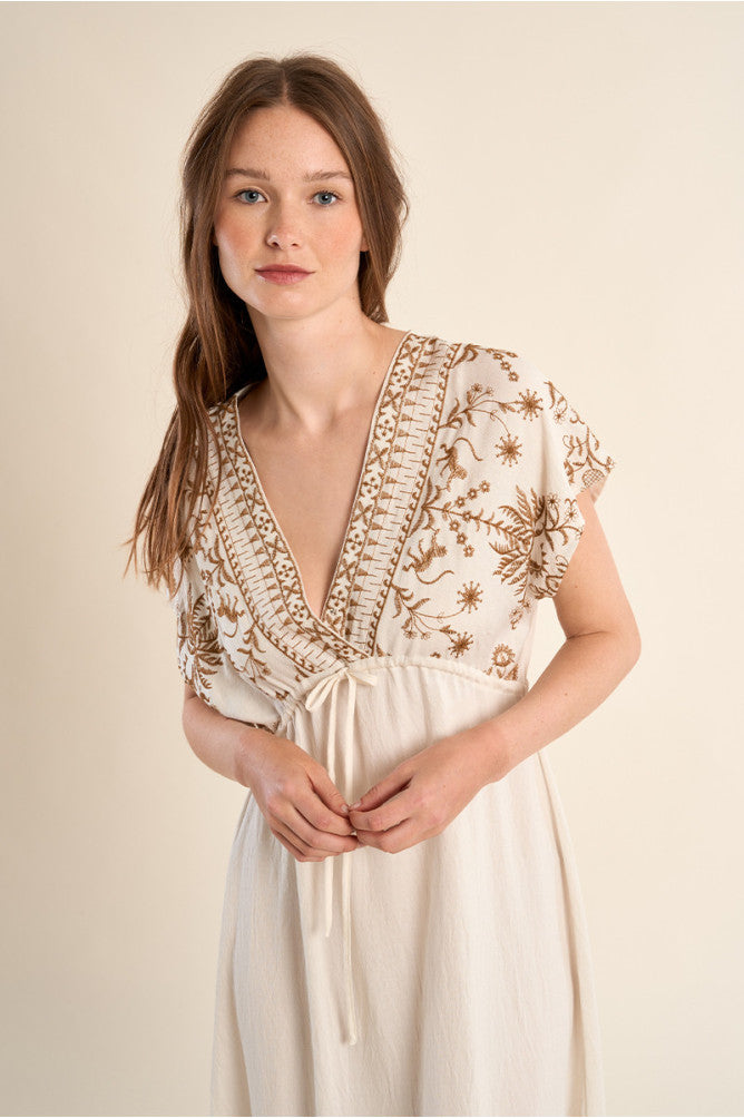 MOLLY BRACKEN - ladies woven dress - OFF WHITE BEIGE