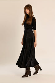 MOLLY BRACKEN - long pleated skirt with gathers - BLACK