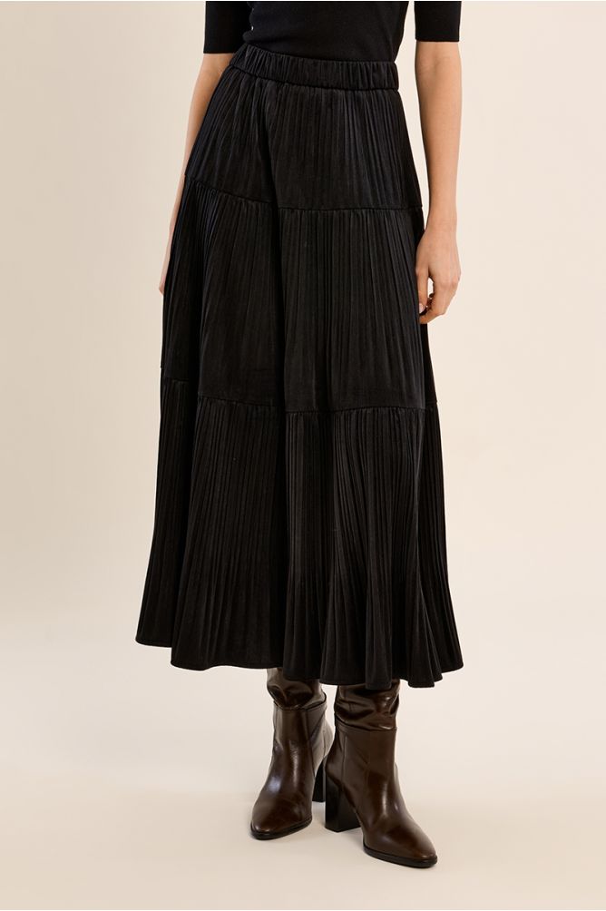 MOLLY BRACKEN - long pleated skirt with gathers - BLACK