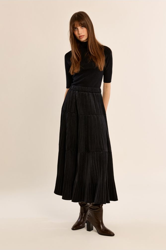 MOLLY BRACKEN - long pleated skirt with gathers - BLACK