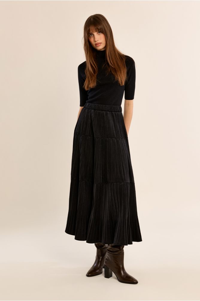 MOLLY BRACKEN - long pleated skirt with gathers - BLACK