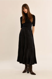 MOLLY BRACKEN - long pleated skirt with gathers - BLACK