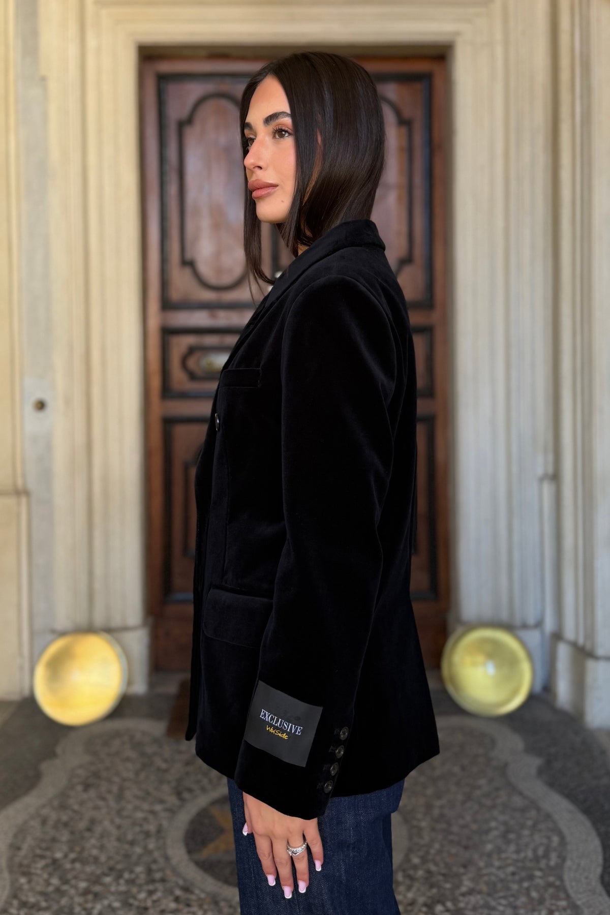 WU-SIDE - giacca fustagno doppio petto - NERO